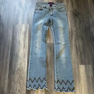 Acid Blue Jeans Juniors 7/8 Boho Embroidered Hem Flare Stretch Denim